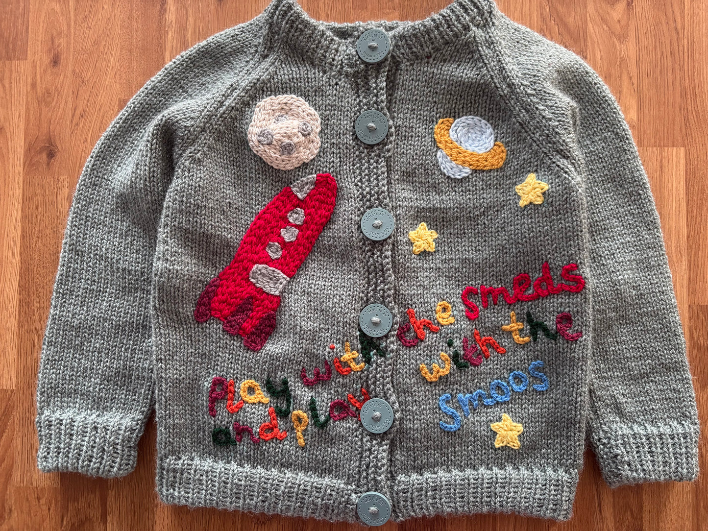 Pre-made Knitted Smeds & Smoos Sage Twinkle Cardigan - Size 2-3 years