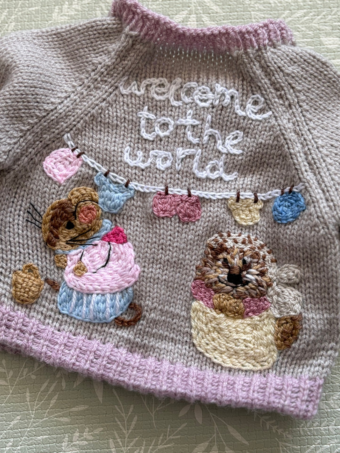 Pre-made Knitted Beatrix Potter Grey Cardigan - Size 0-6 months