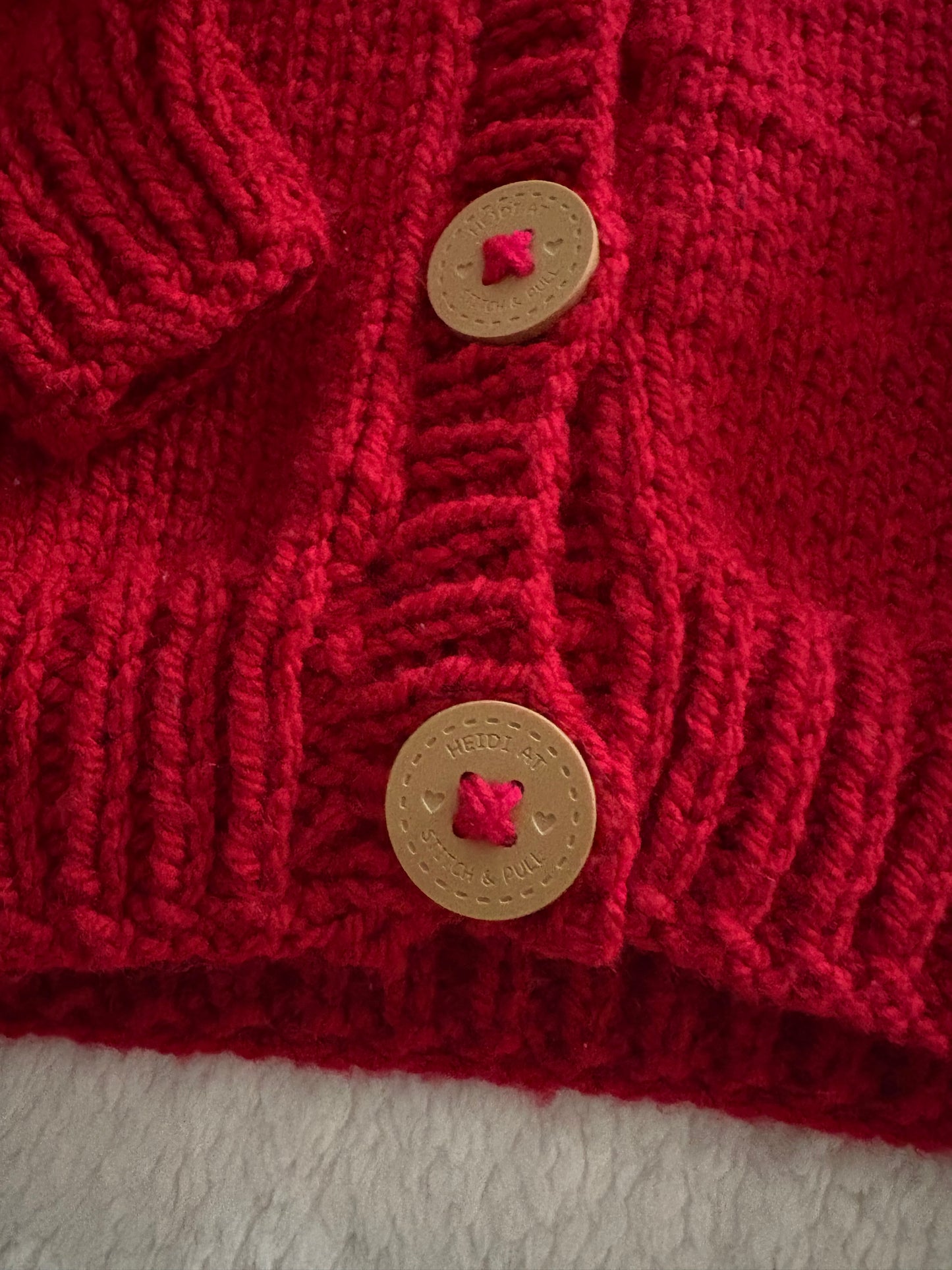 Pre-made Knitted Christmas Chunky Red Cardigan with Gruffalo Christmas Tree Scene - Size 2-4 years