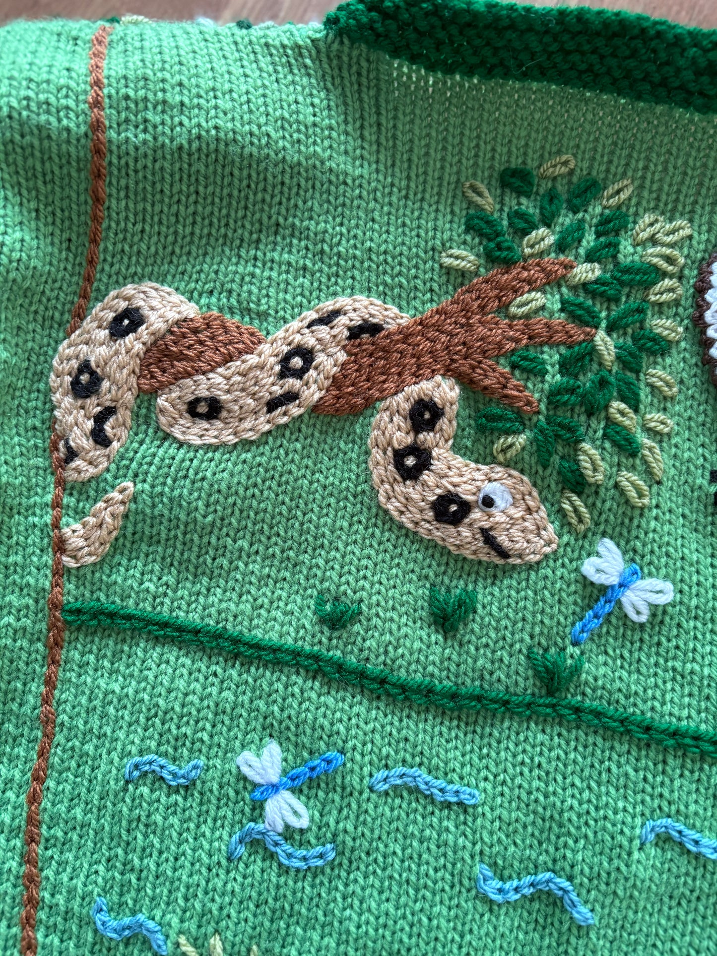 Pre-made Knitted Green Jumper with Gruffalo scene - Size 3-4 years