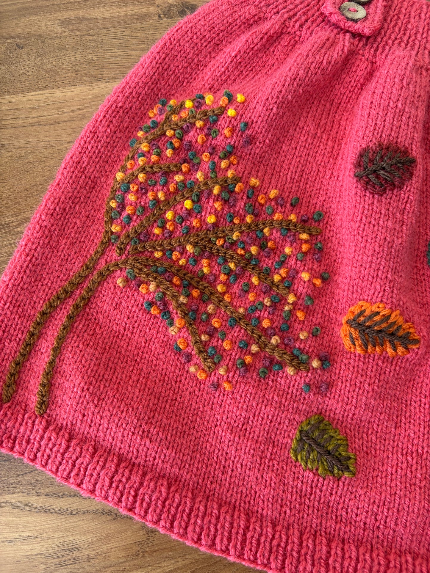 Pre-made Knitted Pink Autumn Tree Dress - Size 6-9 months