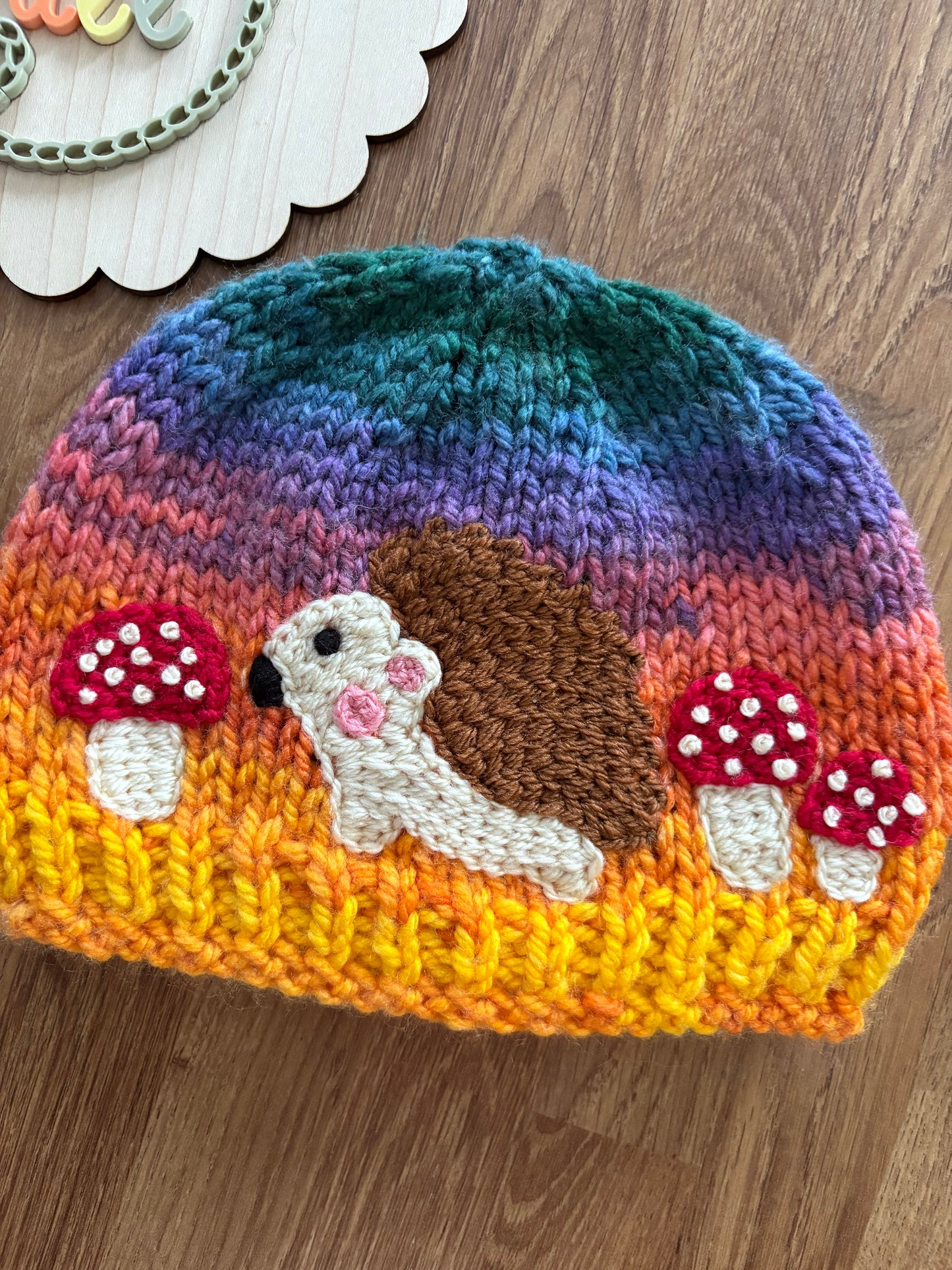 Pre-made Knitted Autumn Hedgehog Hat - Size 6-12 months