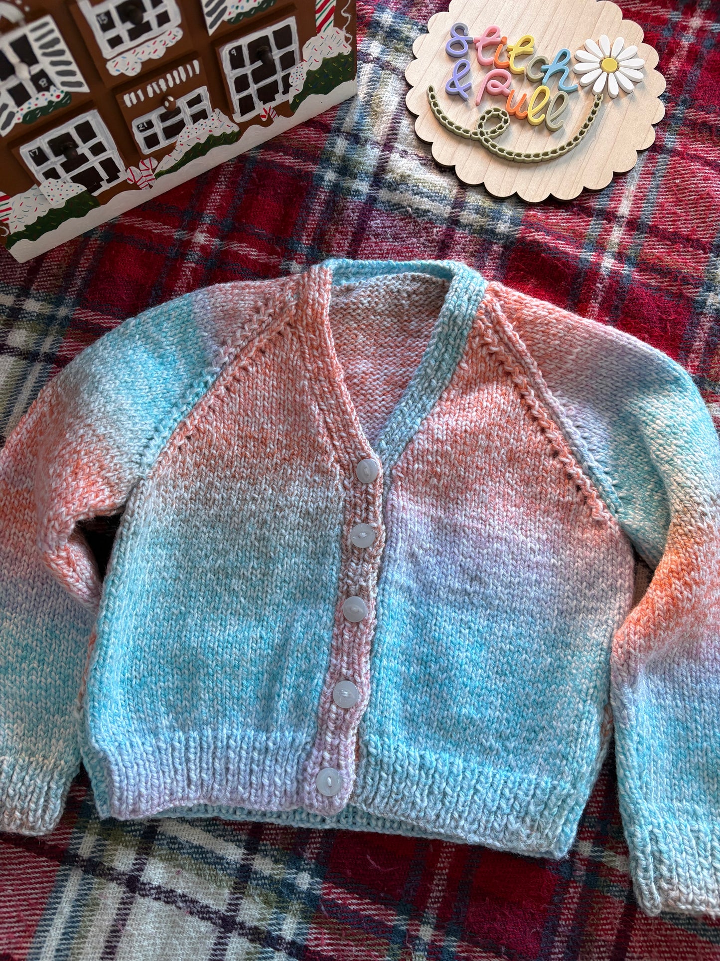 Personalisable knits - 2-3 years orange/brown/blue ombré cardigan