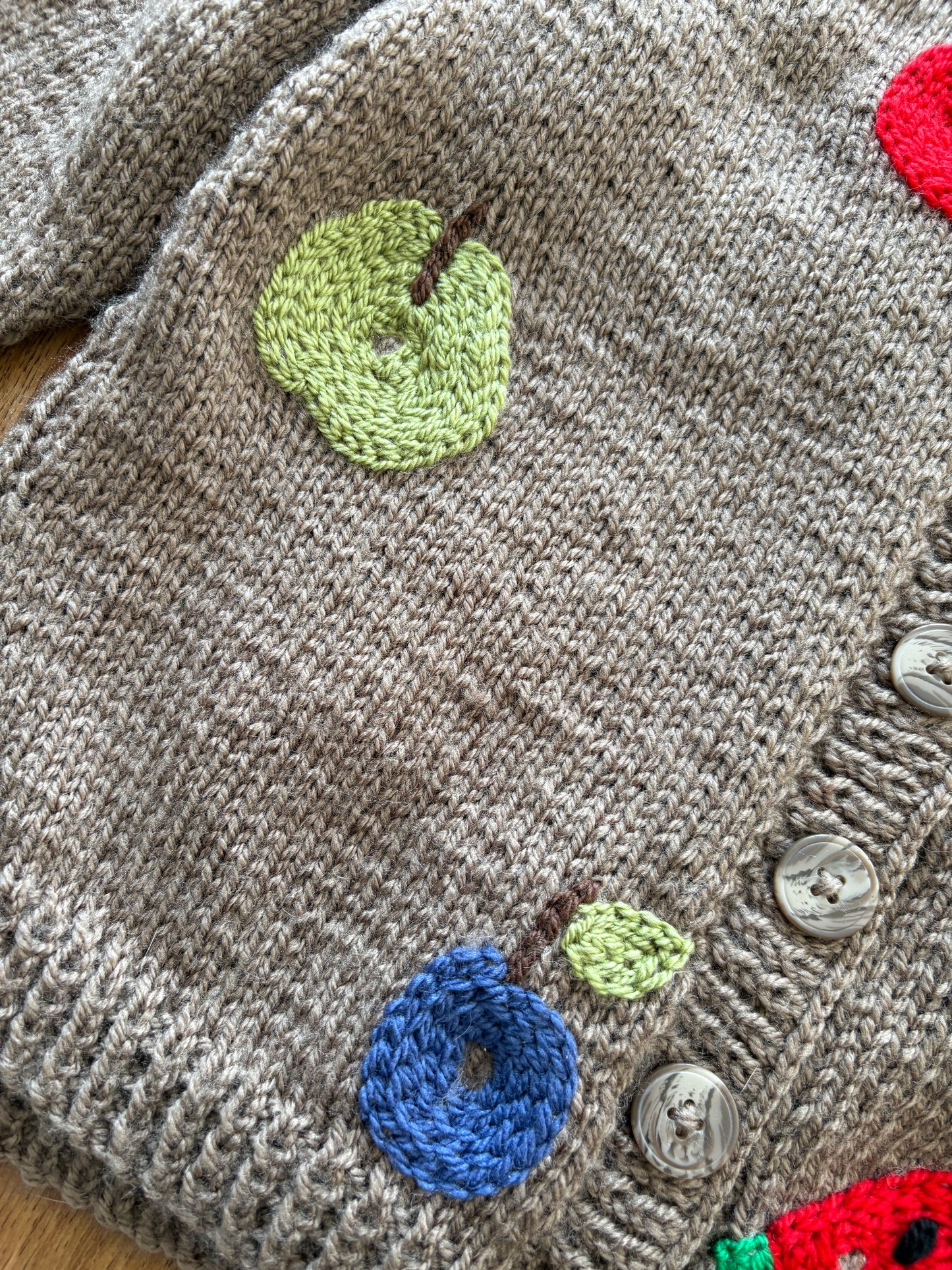 Pre-made Knitted Hungry Caterpillar picnic Cardigan - Size 3-4 years