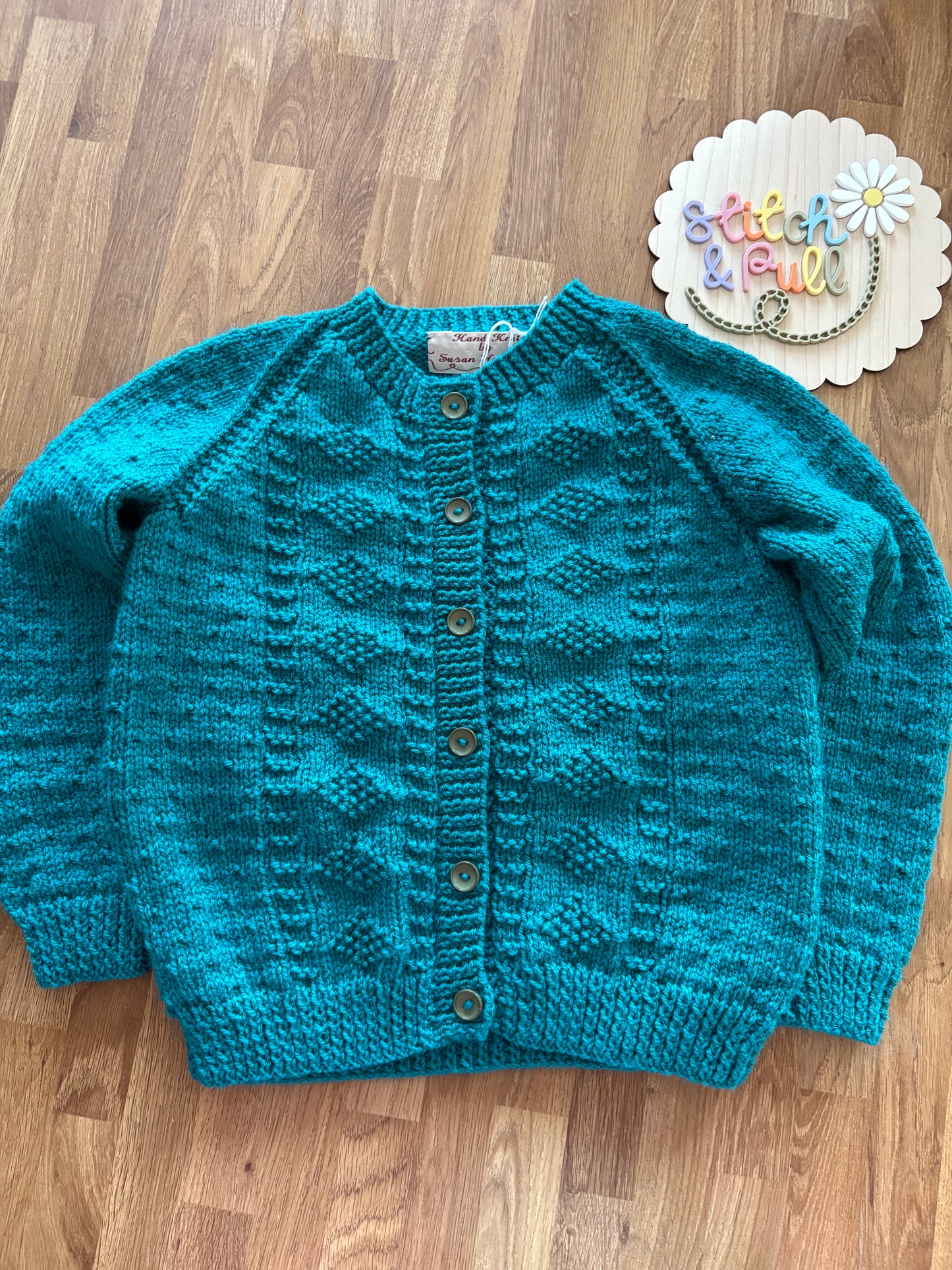 Pre-made Knitted Blue Autumn Totoro Cardigan - Size 3-4 years