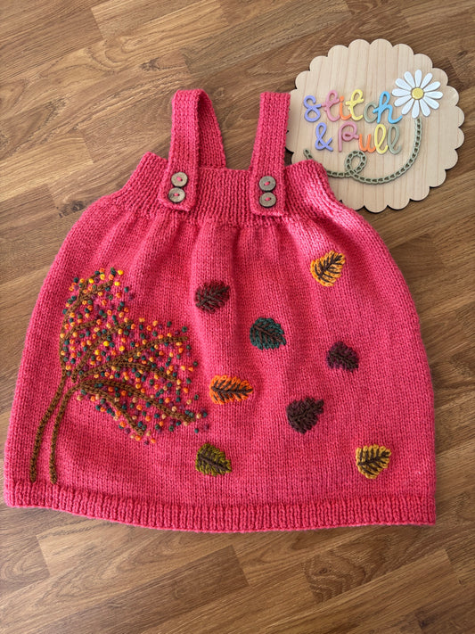 Pre-made Knitted Pink Autumn Tree Dress - Size 6-9 months