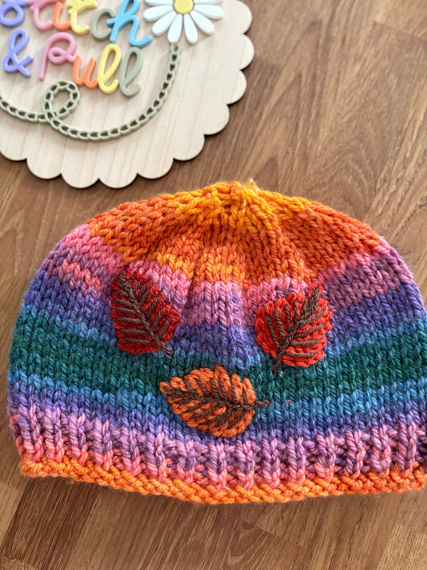 Pre-made Knitted Autumn Leaves Hat - Size 18-24 months