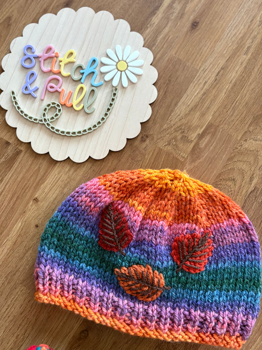 Pre-made Knitted Autumn Leaves Hat - Size 18-24 months