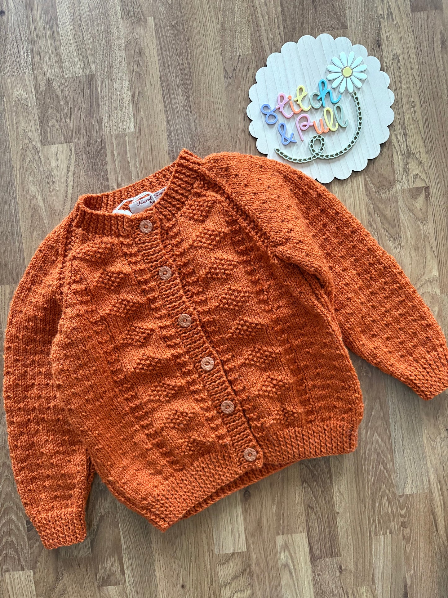 Pre-made Knitted Rust Autumn Llama Cardigan - Size 2-3 years