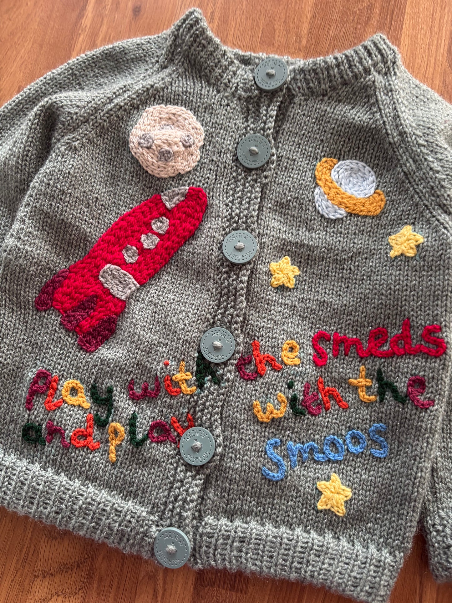Pre-made Knitted Smeds & Smoos Sage Twinkle Cardigan - Size 2-3 years