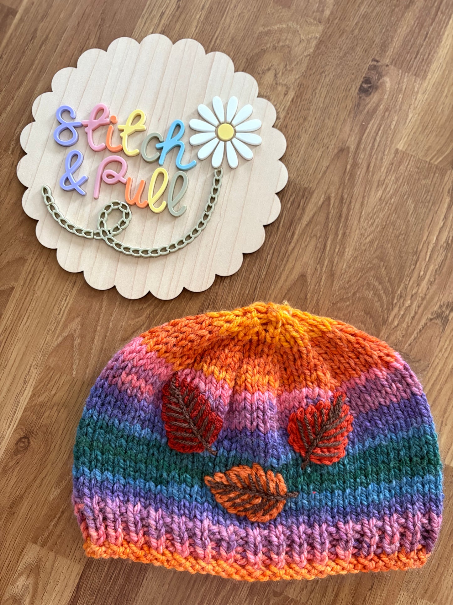 Pre-made Knitted Autumn Leaves Hat - Size 18-24 months