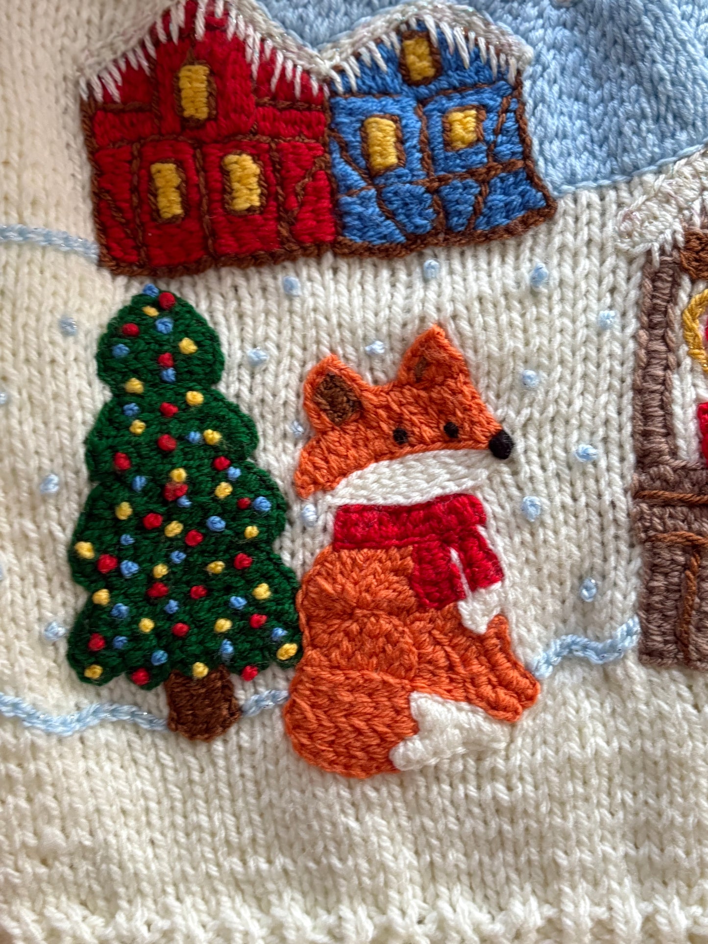 Pre-made Knitted Christmas Cream Cardigan with Fox Bavarian Market - Size 2-3 years