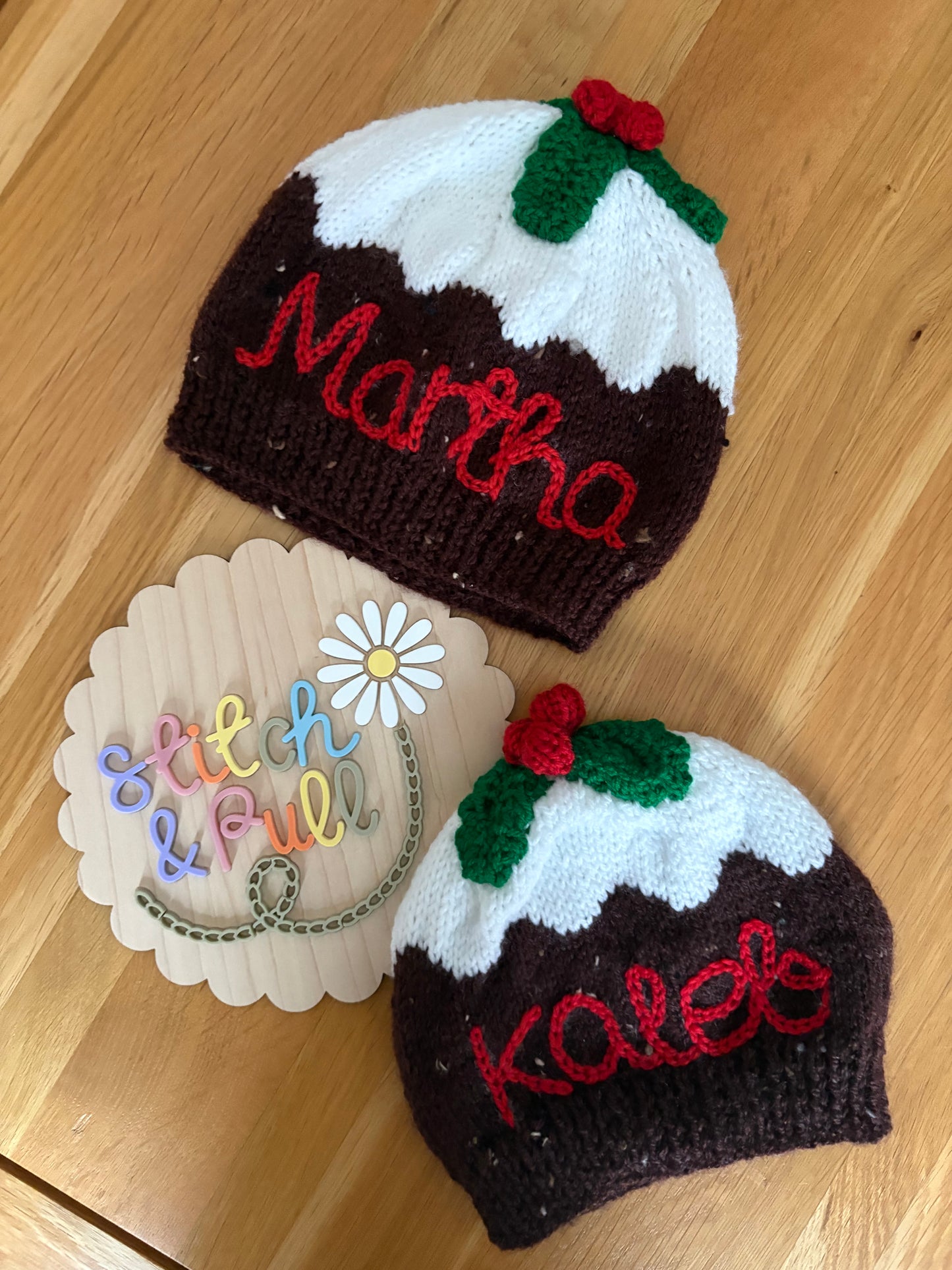 Personalised Baby & Kids Knitted Christmas Pudding Hat