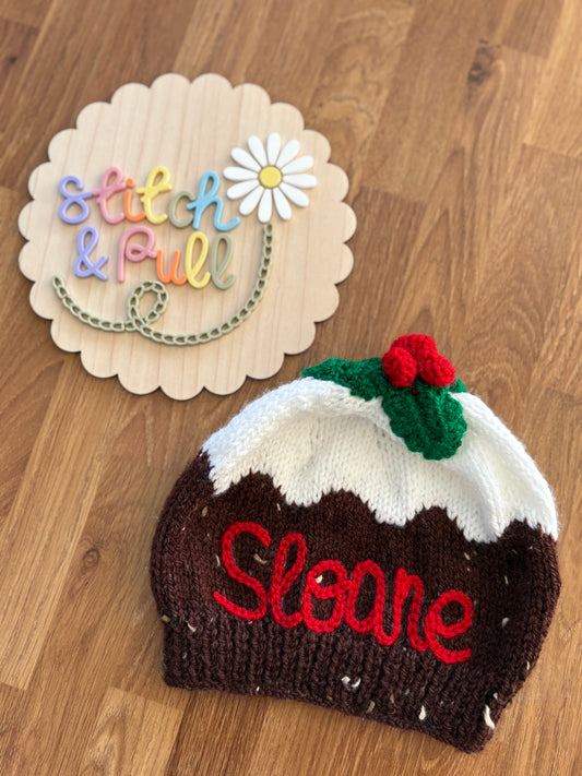 Personalised Baby & Kids Knitted Christmas Pudding Hat