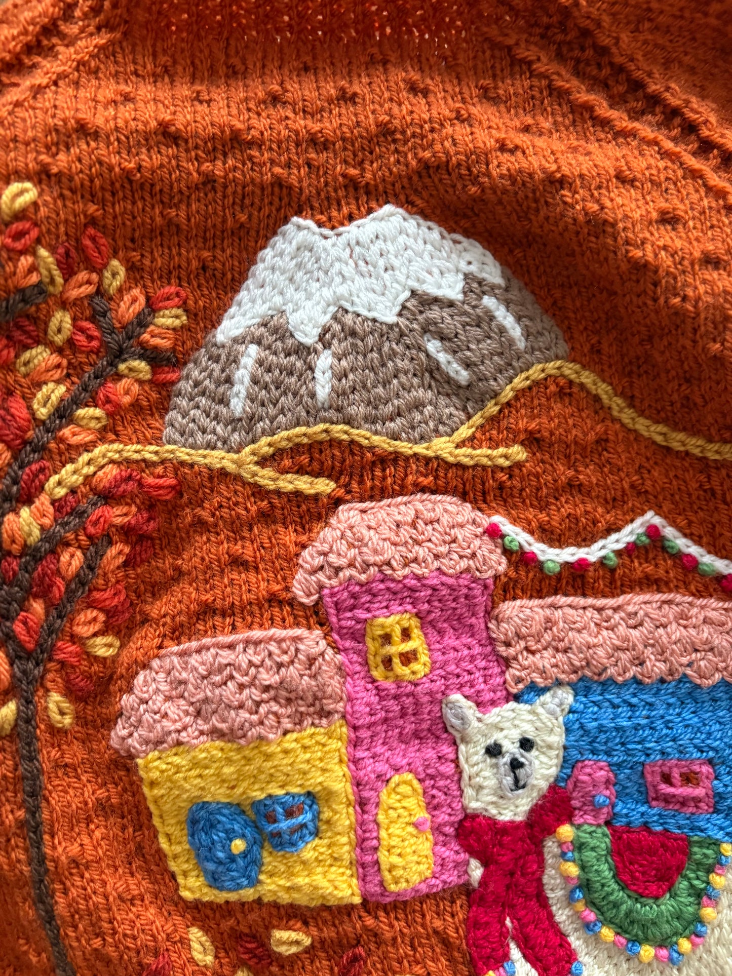 Pre-made Knitted Rust Autumn Llama Cardigan - Size 2-3 years