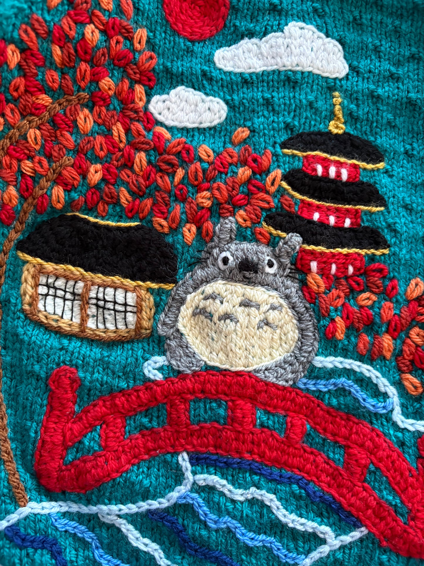 Pre-made Knitted Blue Autumn Totoro Cardigan - Size 3-4 years