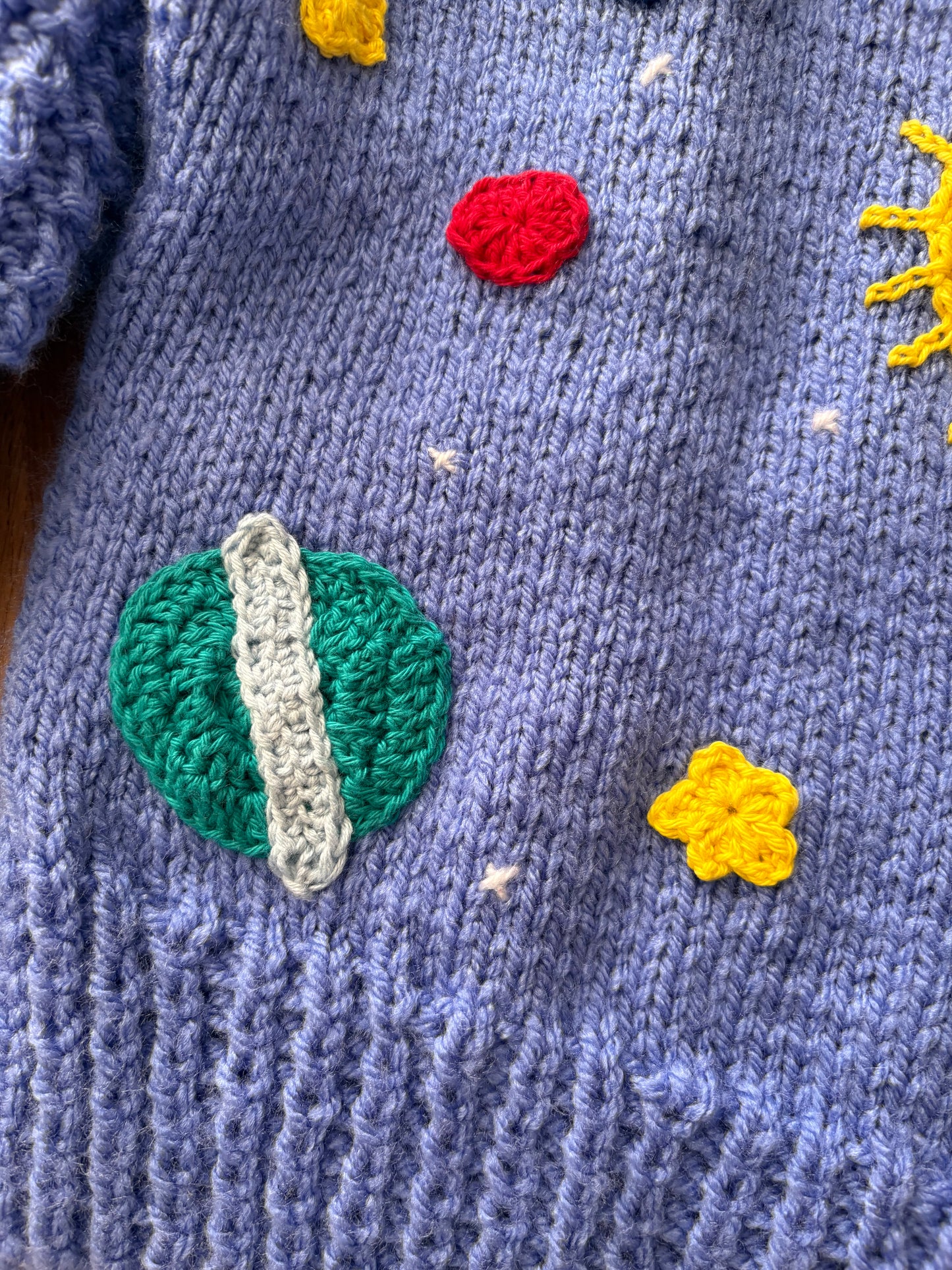 Pre-made Knitted Space Solar System Bluebell Popcorn Cardigan - Size 3-4 years