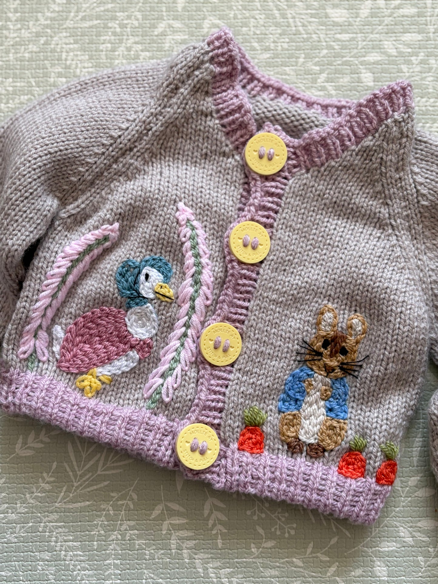 Pre-made Knitted Beatrix Potter Grey Cardigan - Size 0-6 months