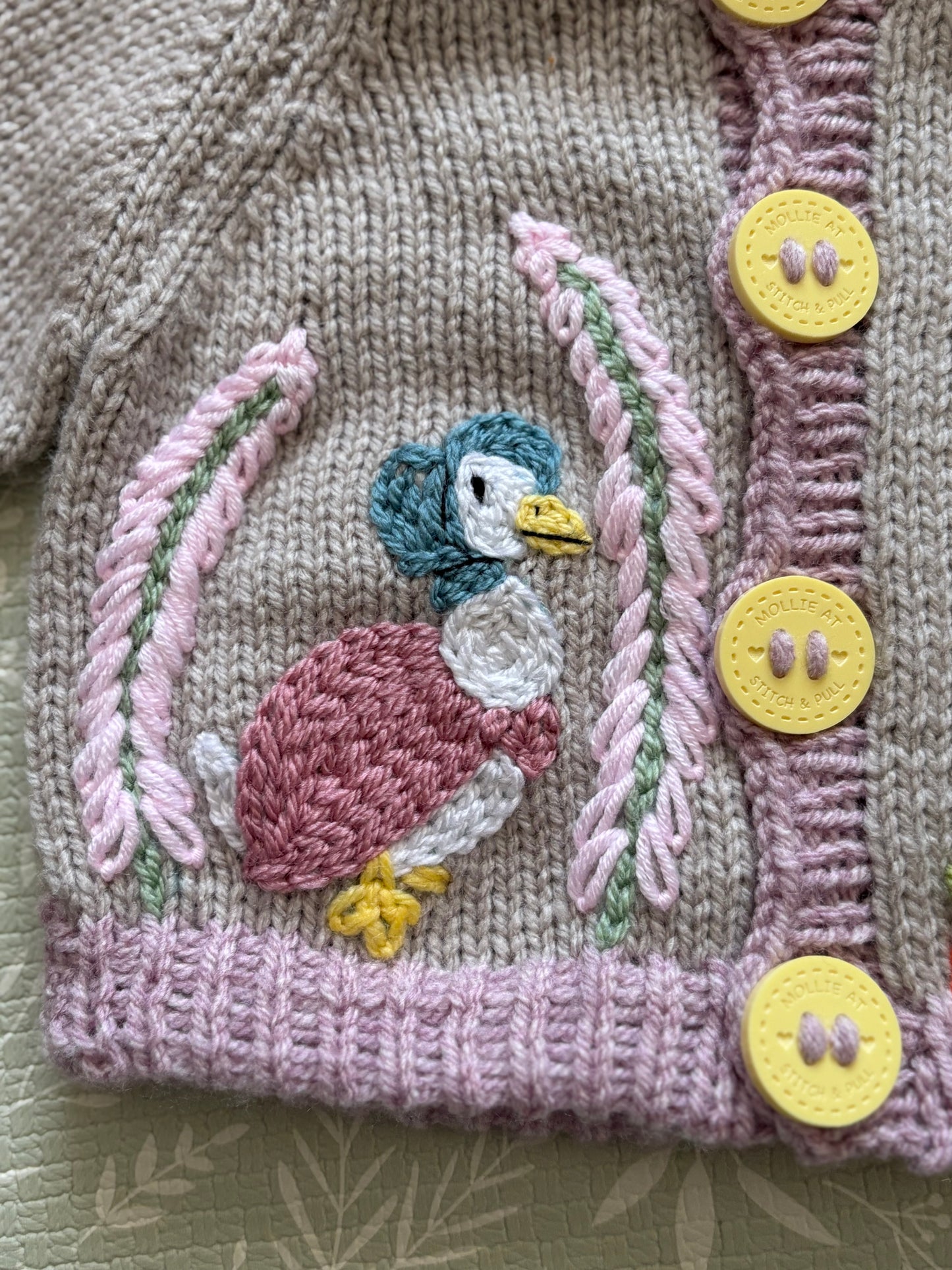Pre-made Knitted Beatrix Potter Grey Cardigan - Size 0-6 months