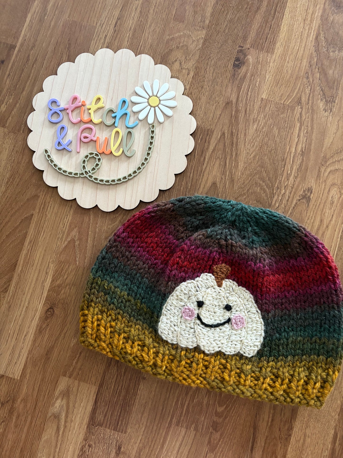 Pre-made Knitted Autumn Pumpkin Hat - Size 2-3 years