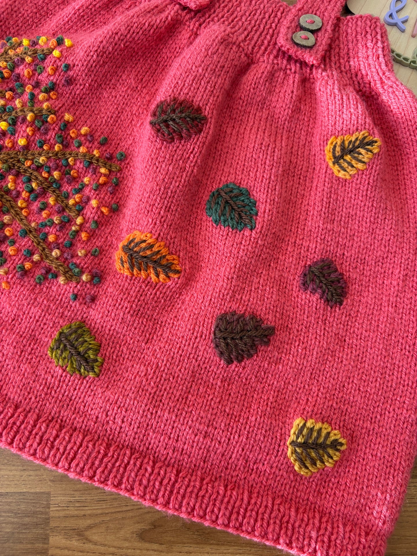 Pre-made Knitted Pink Autumn Tree Dress - Size 6-9 months