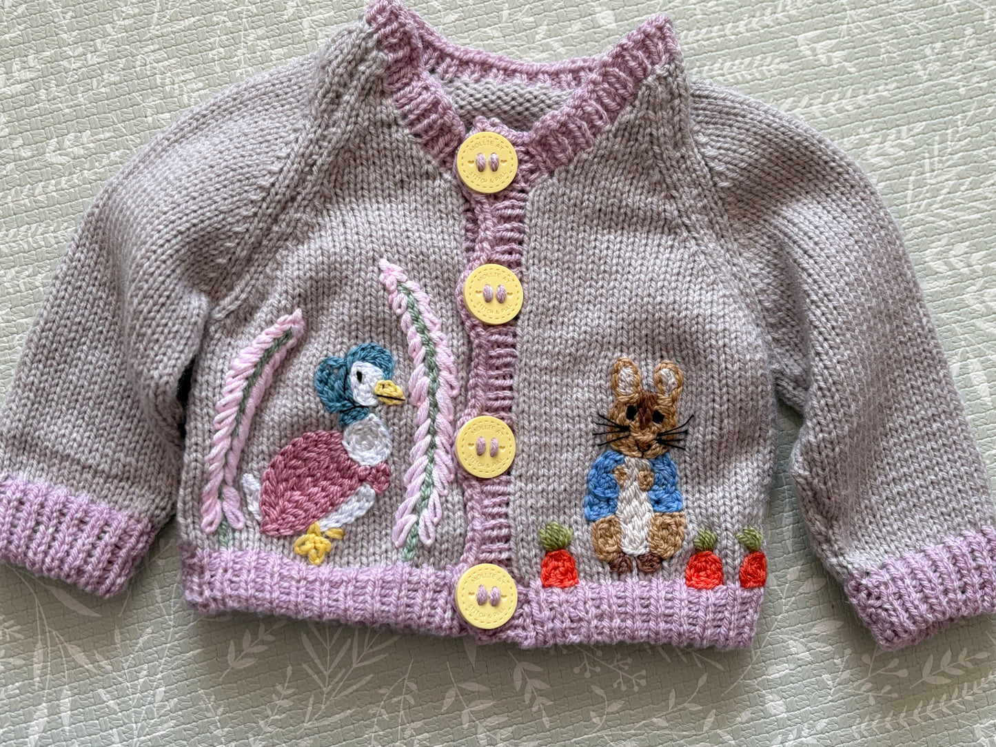Pre-made Knitted Beatrix Potter Grey Cardigan - Size 0-6 months