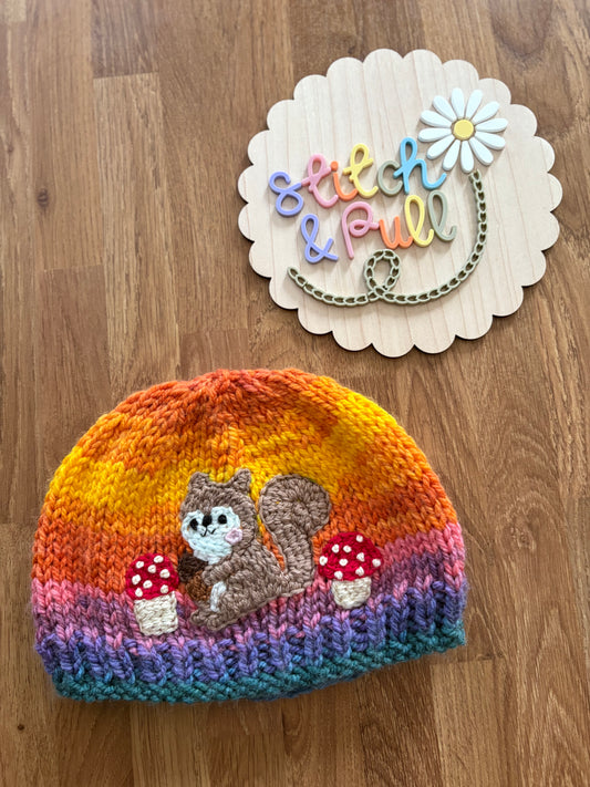 Pre-made Knitted Autumn Squirrel Hat - Size 12-18 months