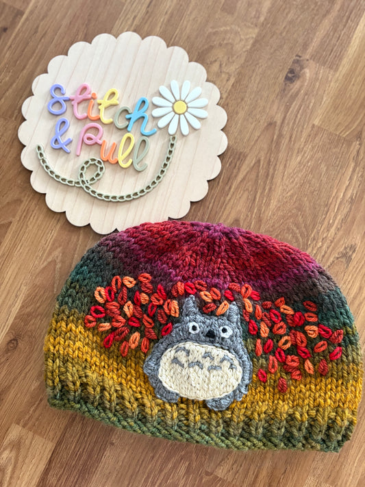 Pre-made Knitted Autumn Totoro Hat - Size 18-24 months