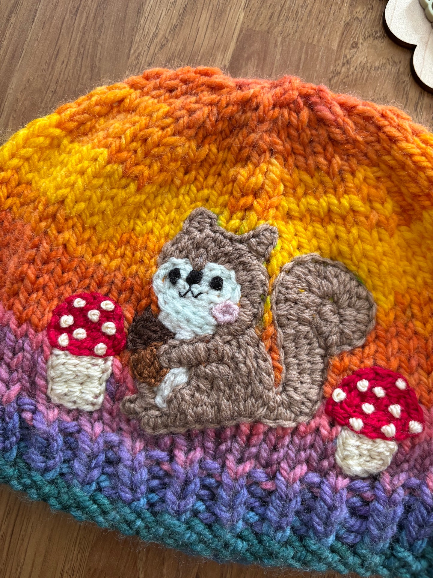 Pre-made Knitted Autumn Squirrel Hat - Size 12-18 months
