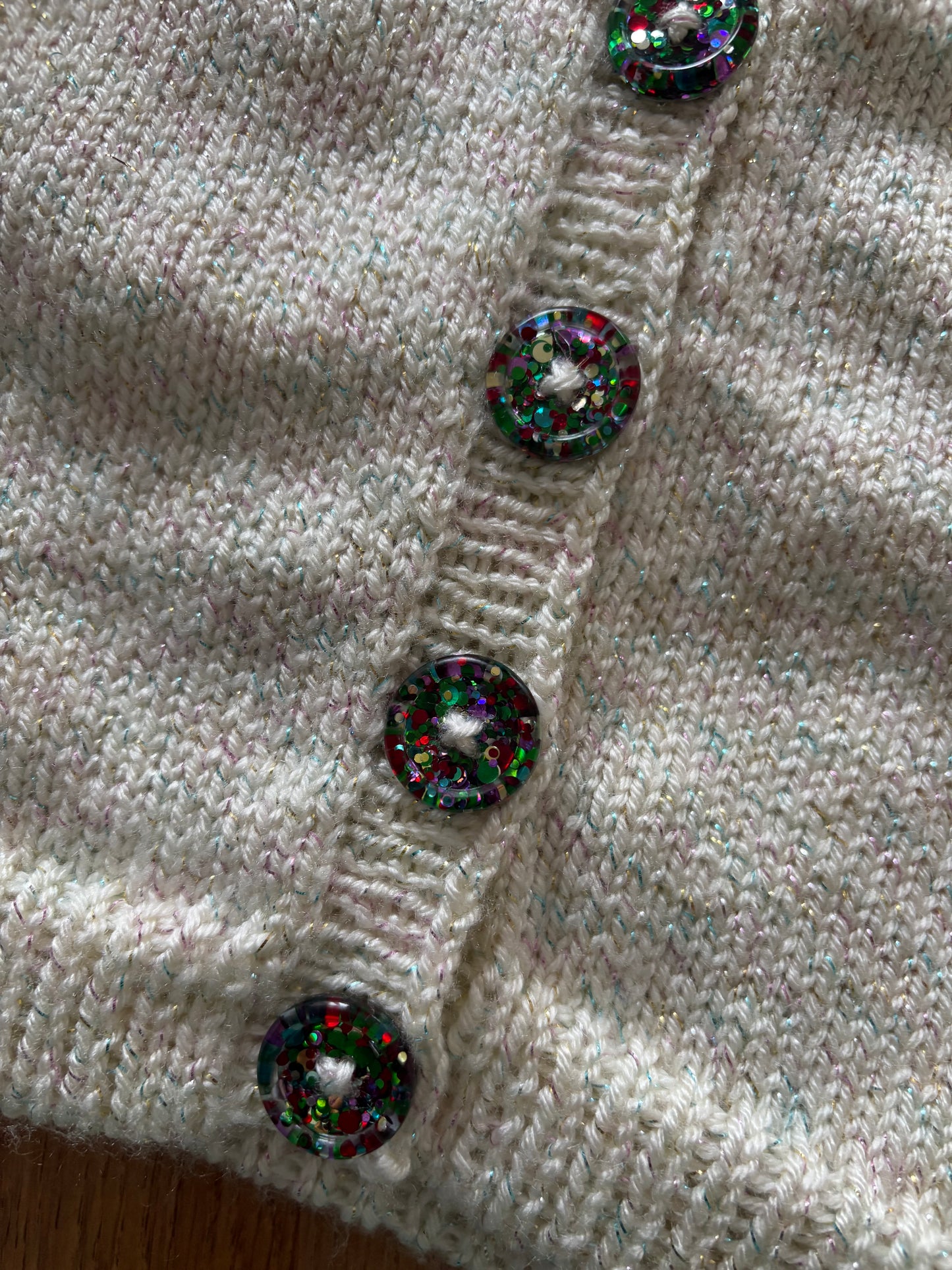 Pre-made Knitted Christmas Cream Sparkle Cardigan with Fairy Forest scene - Size 1-2 years