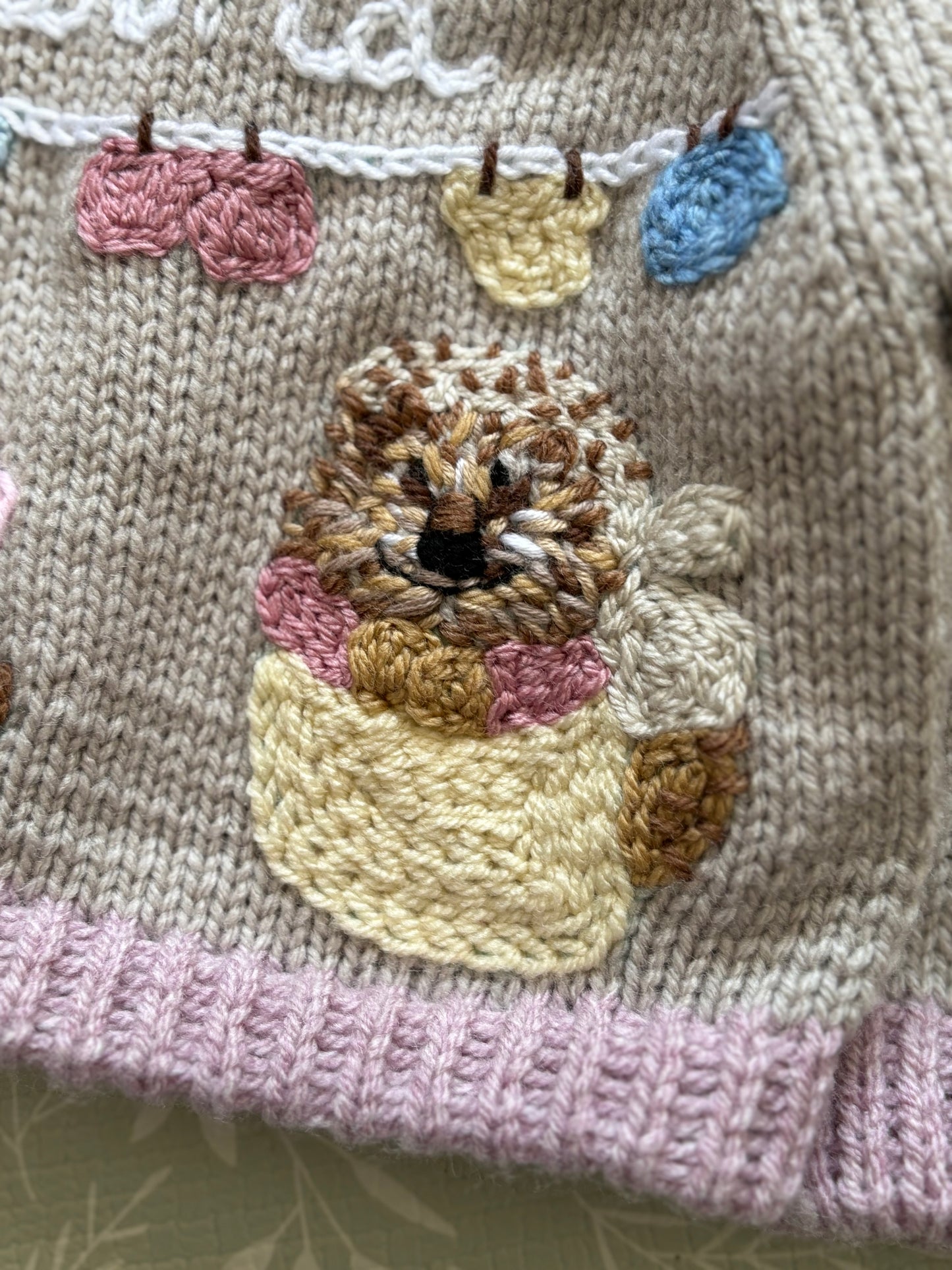 Pre-made Knitted Beatrix Potter Grey Cardigan - Size 0-6 months
