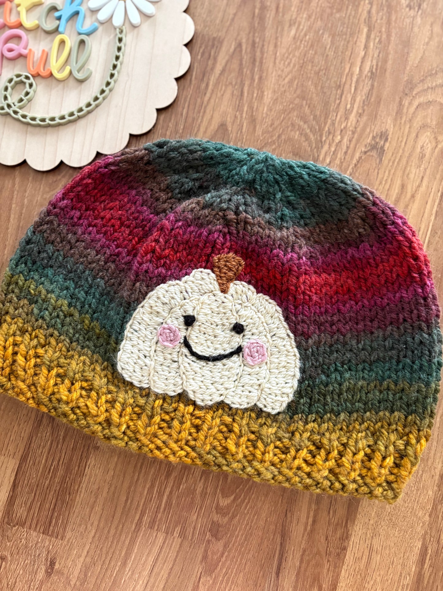 Pre-made Knitted Autumn Pumpkin Hat - Size 2-3 years
