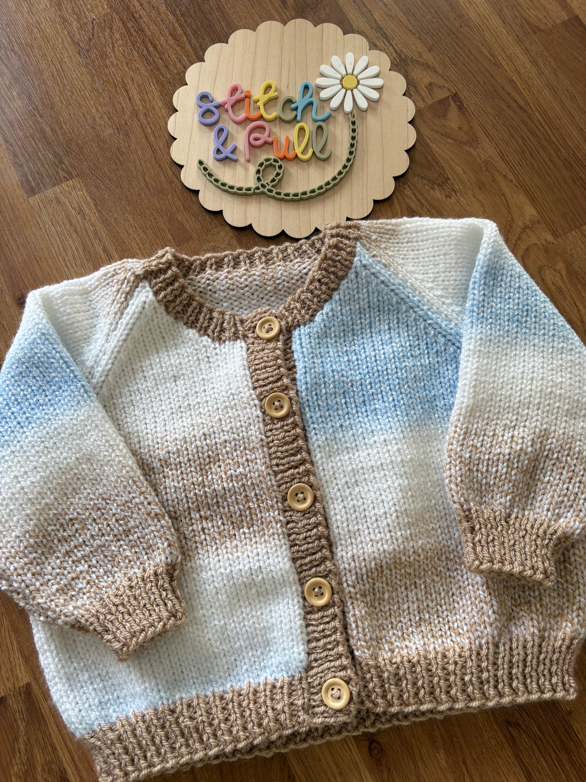 Pre-made Knitted & Crocheted Cardigan - Percy Penguin the Pilot - age 6-12 months