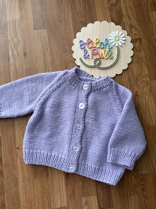 Personalisable knits - 6-9 months lilac cardigan