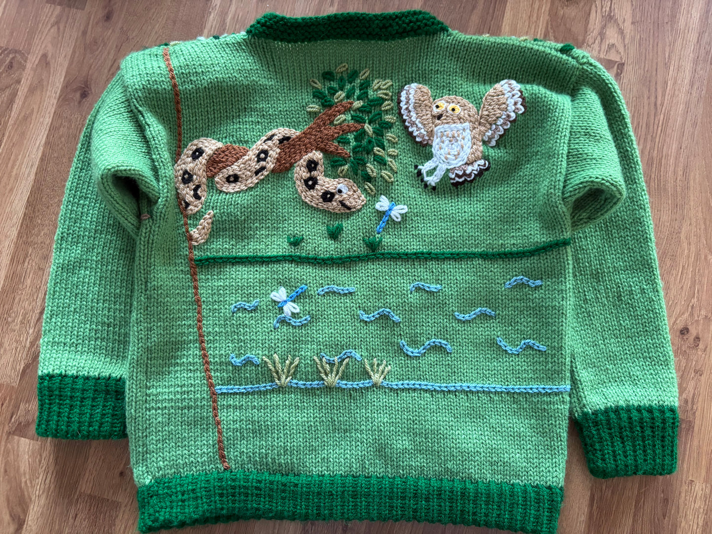 Pre-made Knitted Green Jumper with Gruffalo scene - Size 3-4 years