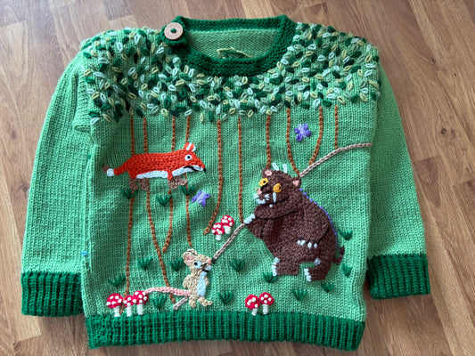 Pre-made Knitted Green Jumper with Gruffalo scene - Size 3-4 years