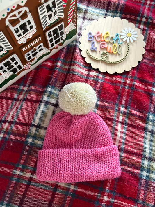 Personalisable knits - 6-12 months pink hat with pom pom