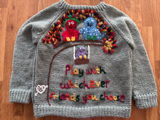 Pre-made Knitted Smeds & Smoos Sage Twinkle Cardigan - Size 2-3 years