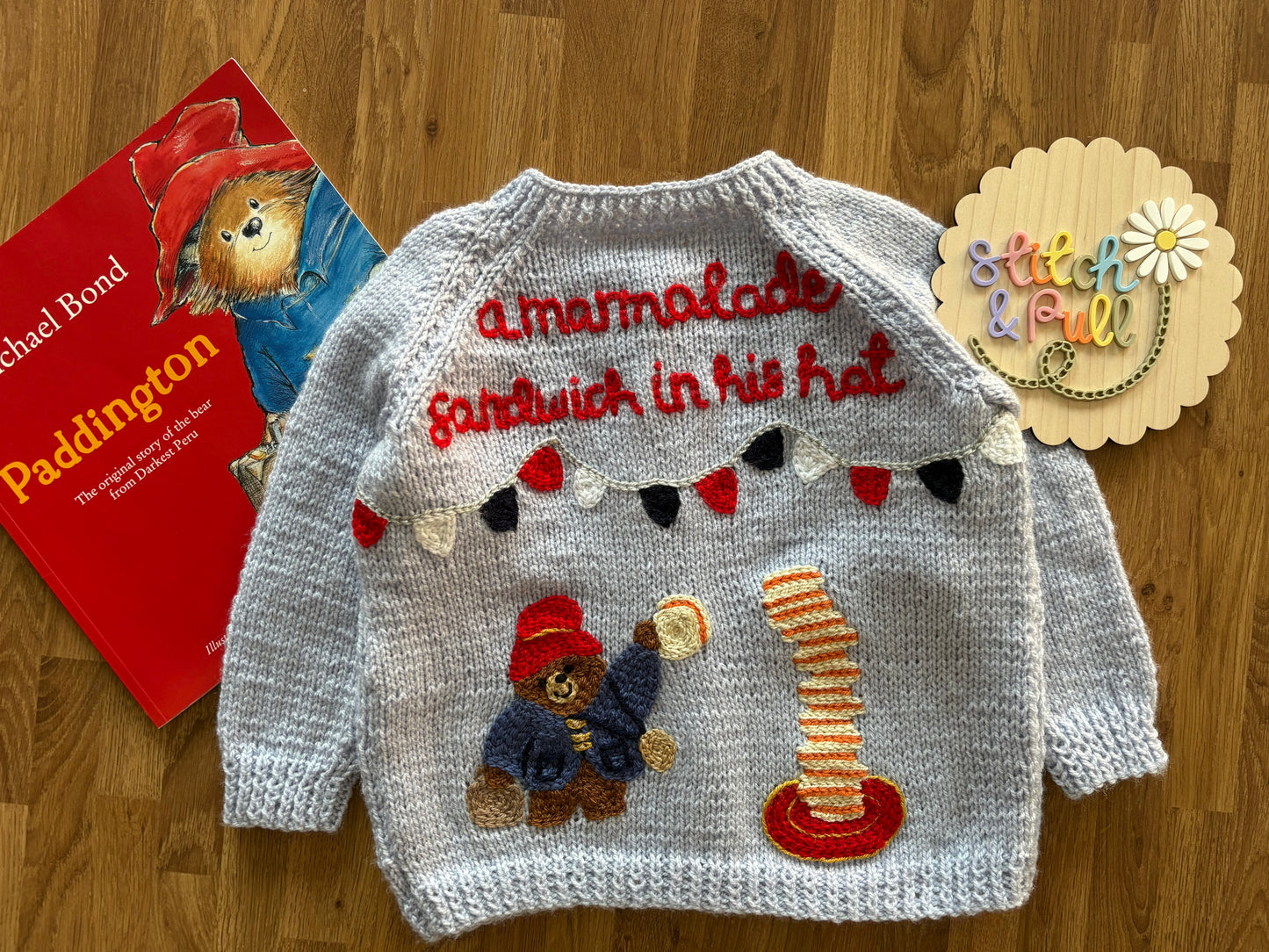 Pre-made Knitted Paddington picnic Cardigan - Size 2-3 years