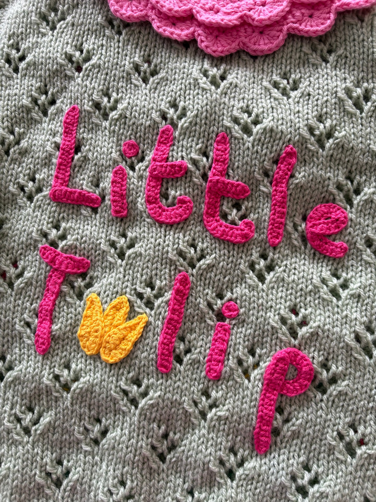 Pre-made Knitted & Crocheted Little Tulip Cardigan - 2-3 years