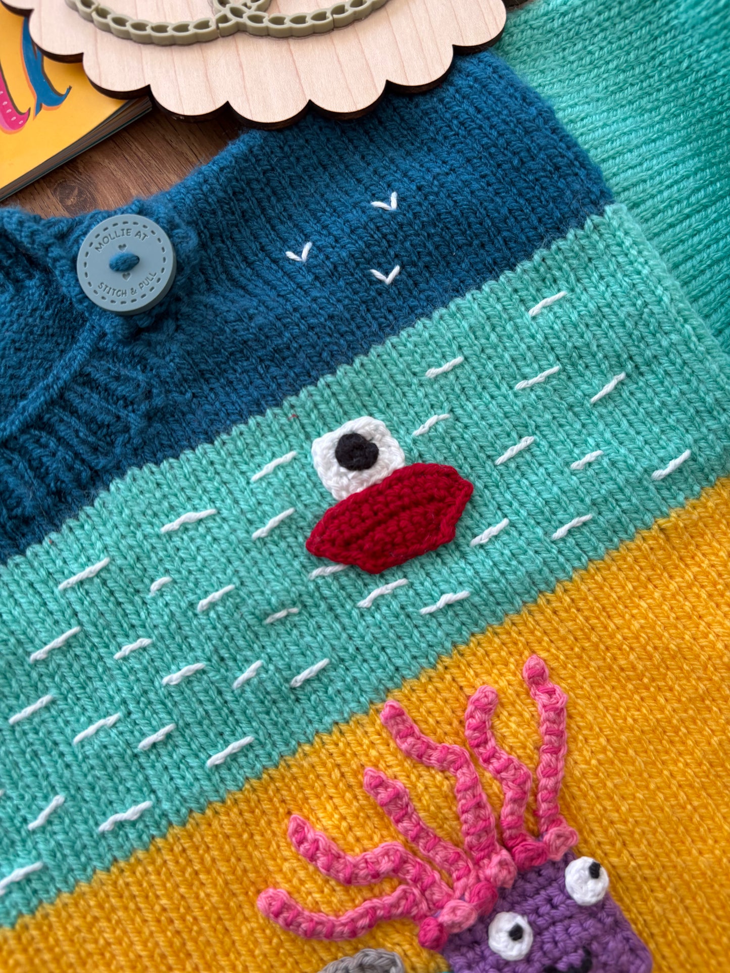 Pre-made Knitted & Crocheted Sharing a Shell Jumper - 3-4 years