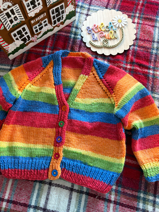 Personalisable knits - 4-5 years rainbow stripe cardigan