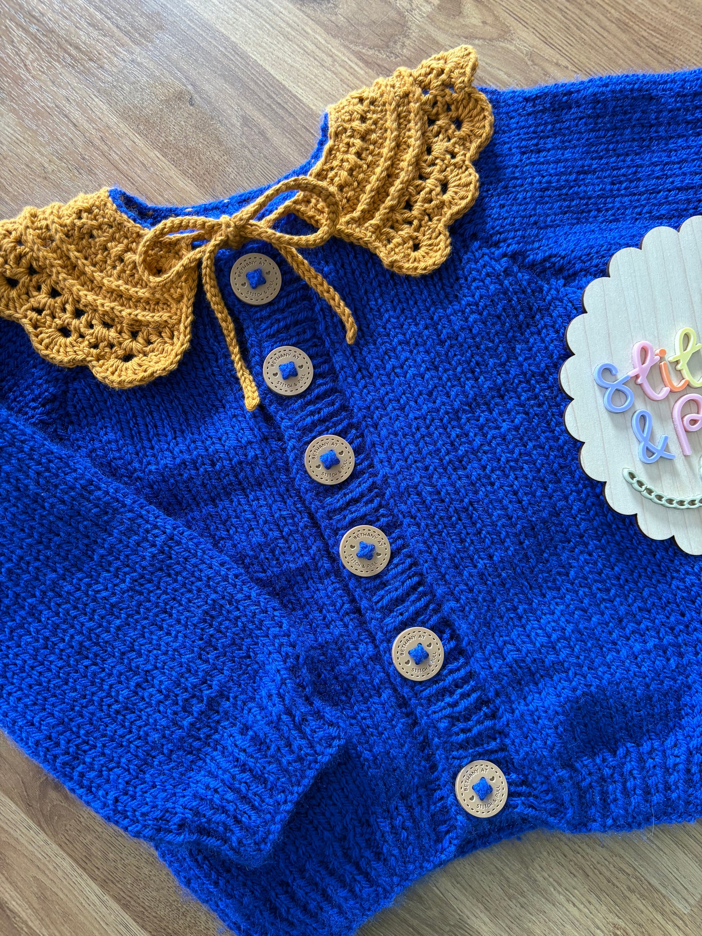 Made to Order Handmade Personalised Cardigan with Crochet Collar