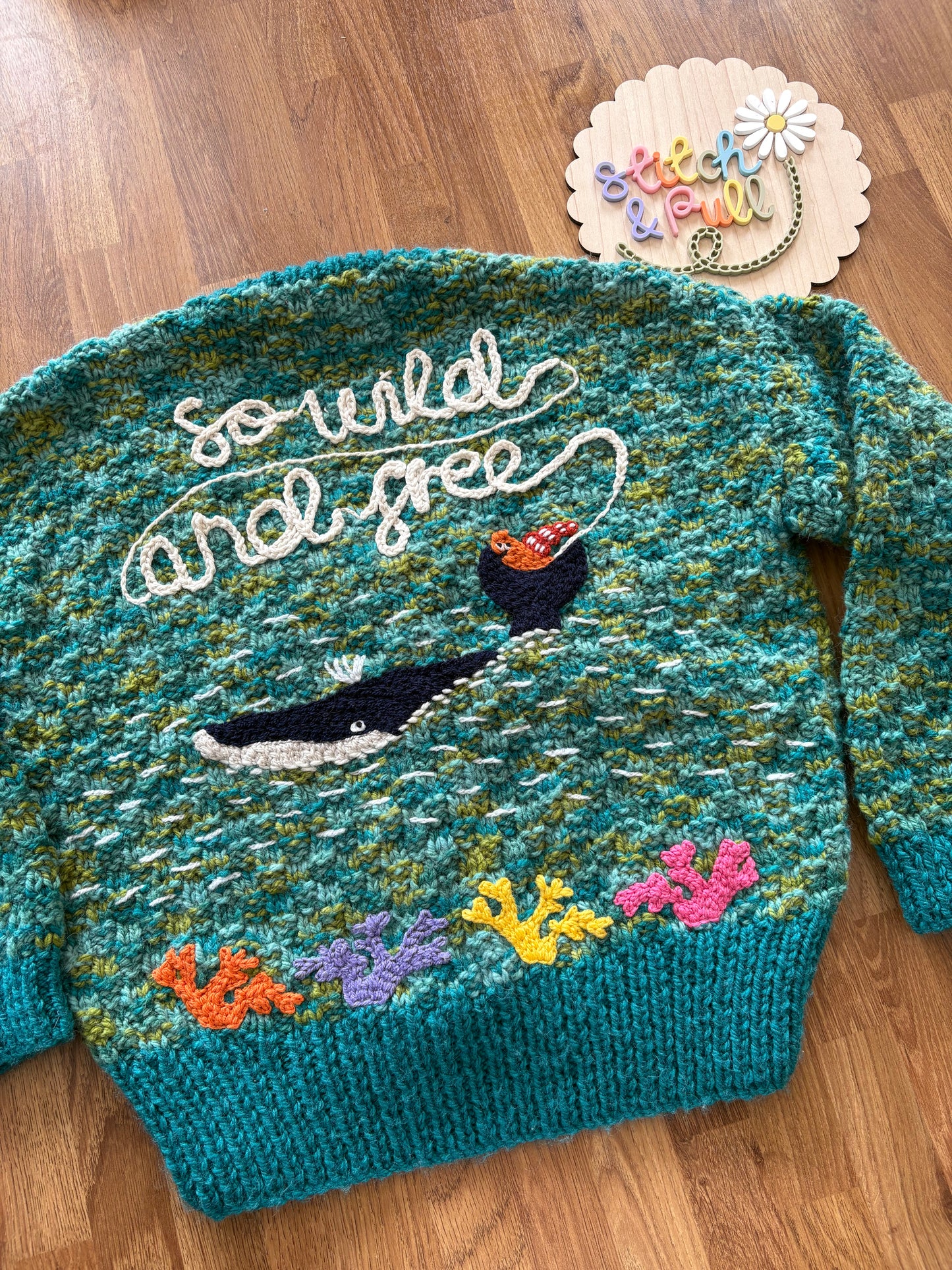 Pre-made Knitted & Embroidered Snail and the Whale Cardigan - 4-6 years