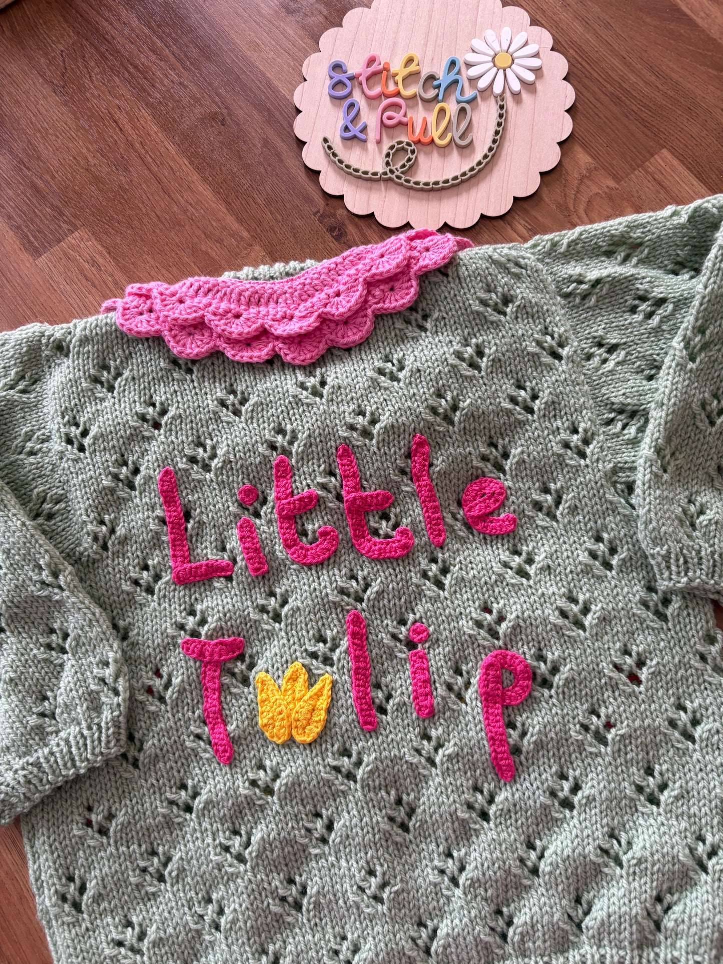 Pre-made Knitted & Crocheted Little Tulip Cardigan - 2-3 years