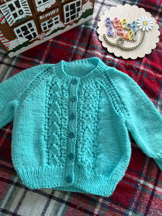 Personalisable knits - 3-6 month turquoise cardigan