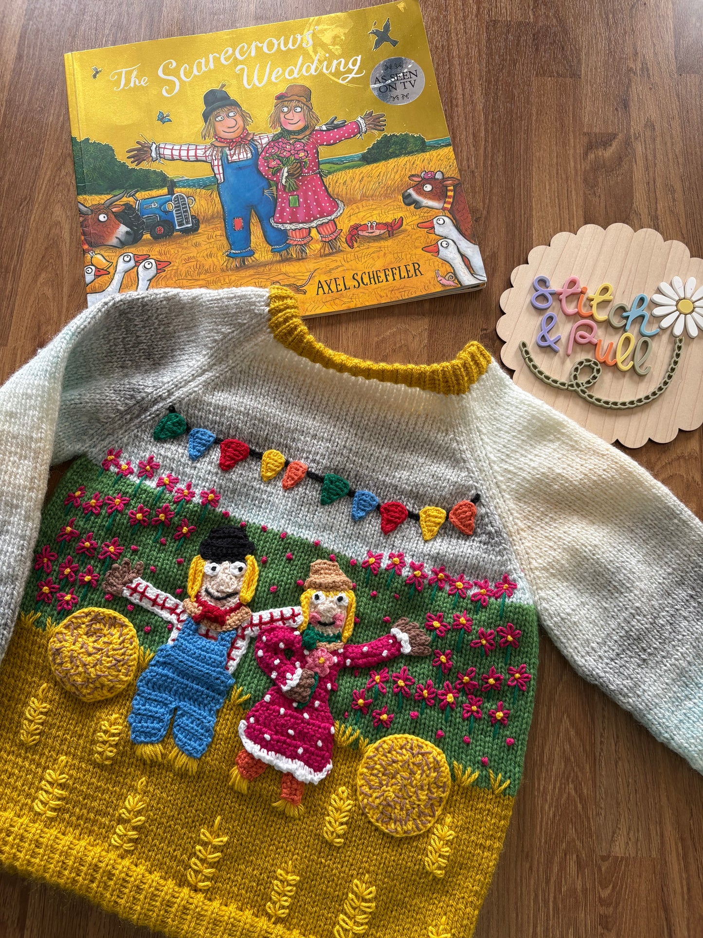 Pre-made Knitted & Crocheted Scarecrows Wedding Cardigan - 4-5 years