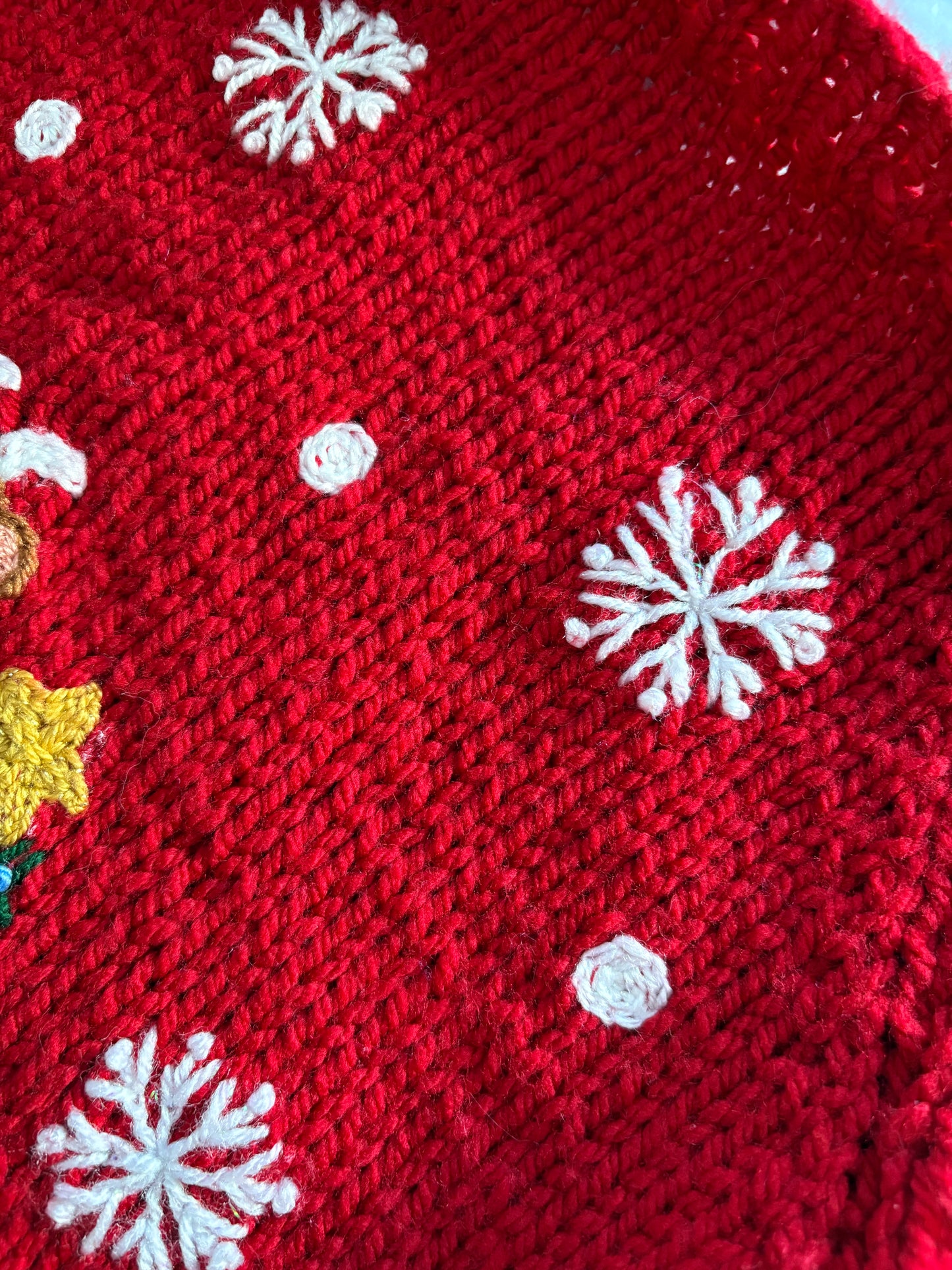 Pre-made Knitted Christmas Chunky Red Cardigan with Gruffalo Christmas Tree Scene - Size 2-4 years