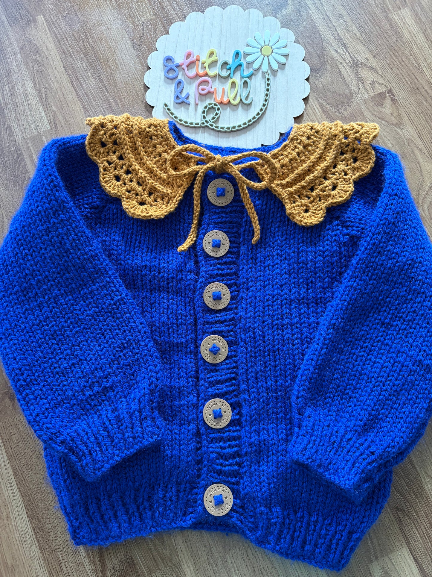 Made to Order Handmade Personalised Cardigan with Crochet Collar