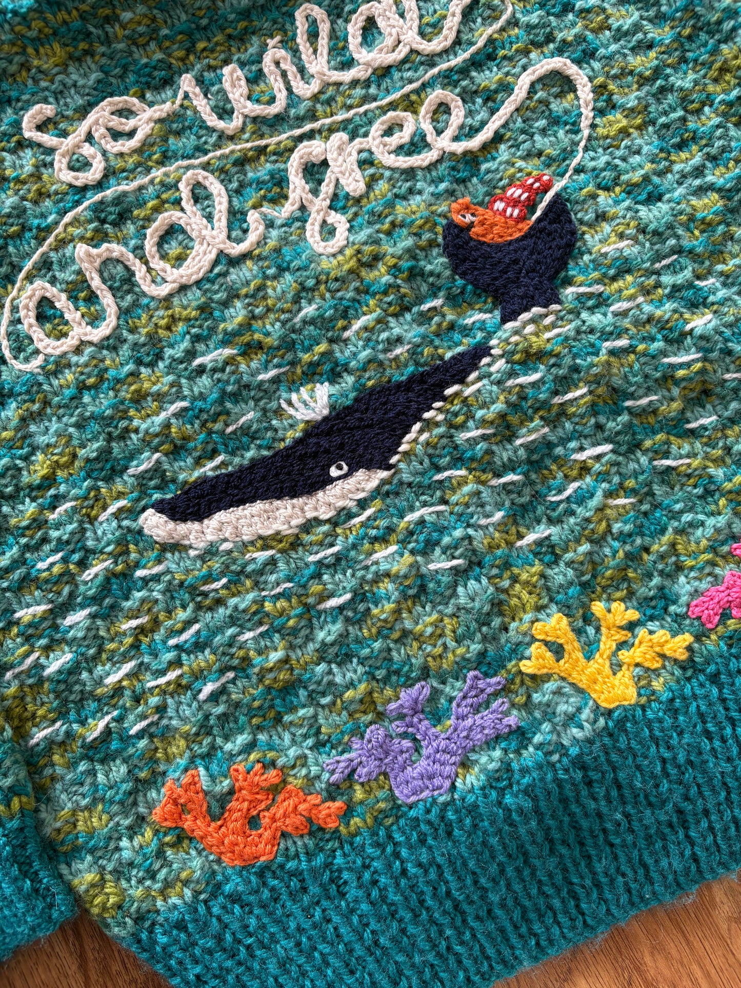 Pre-made Knitted & Embroidered Snail and the Whale Cardigan - 4-6 years